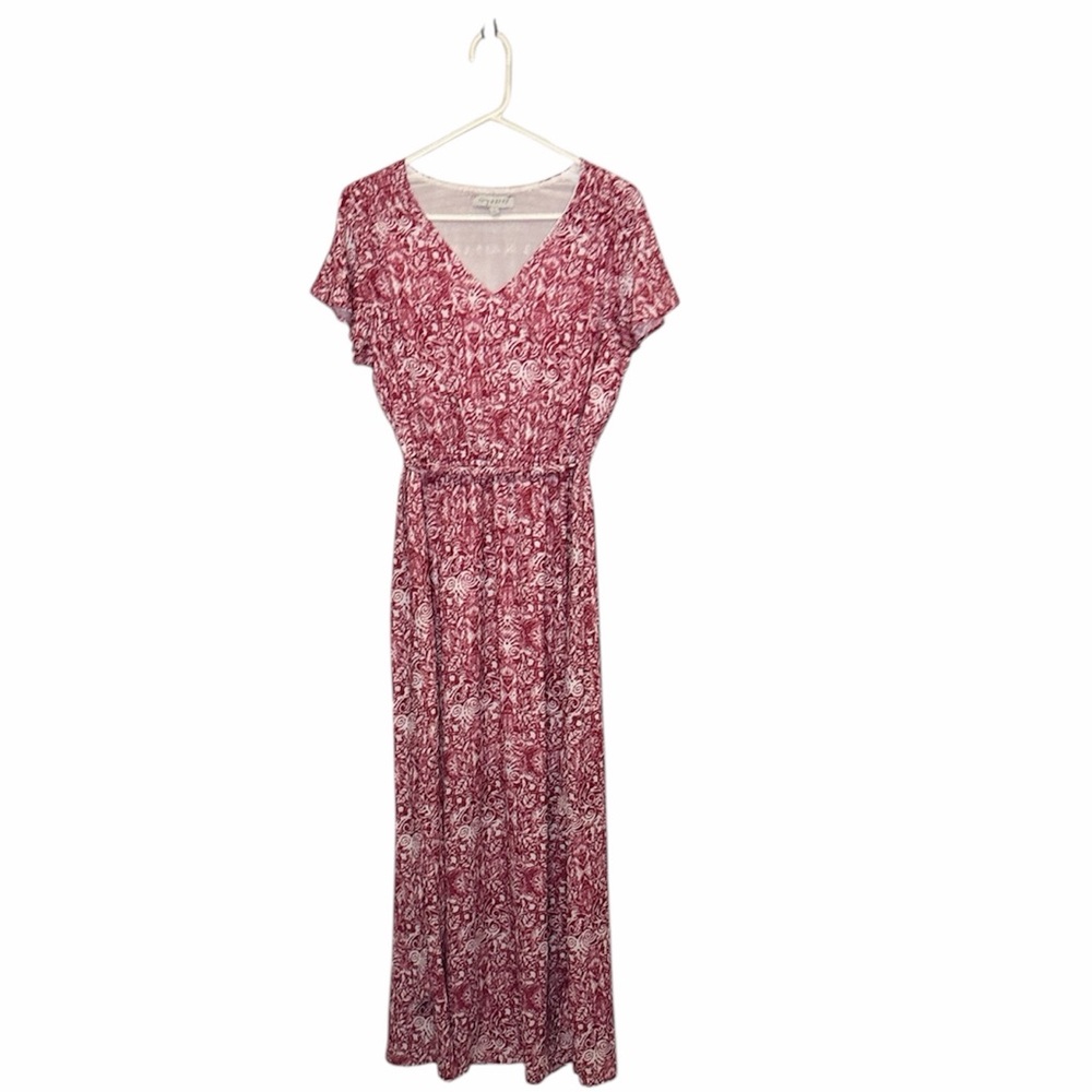 IVY & GREY WOMENS LONG MAXI RED WHITE SUMMER DRESS TIE BELT SIZE SMALL